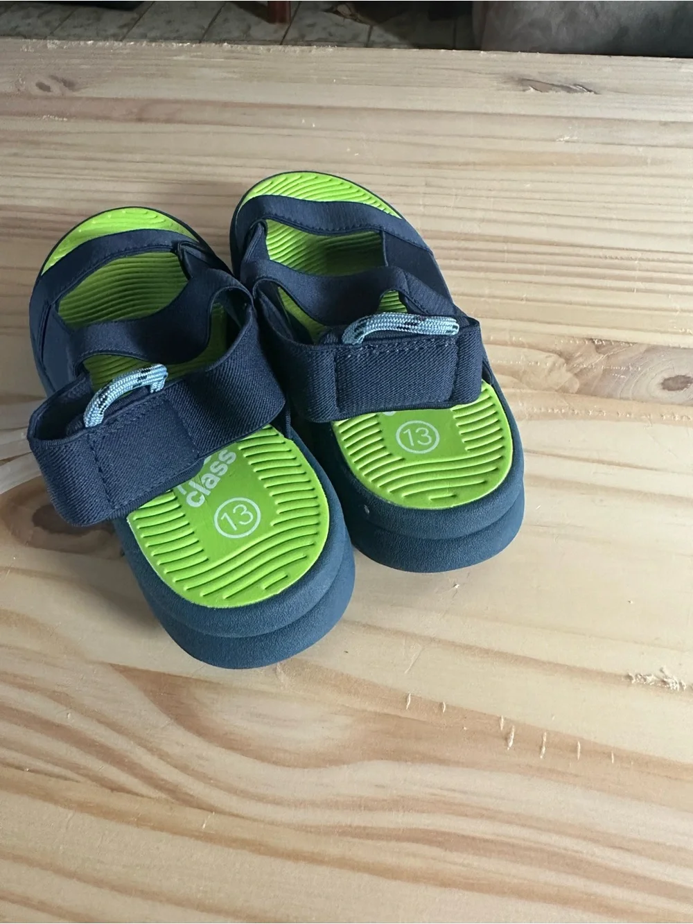 art class Navy and Lime Green Adjustable Kids Sandals